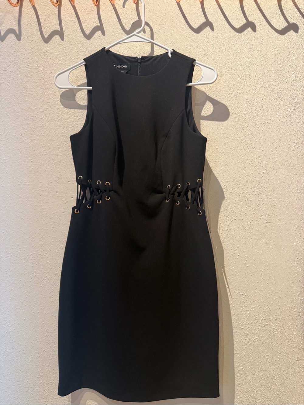 bebe Black Lace-Up Sheath Dress